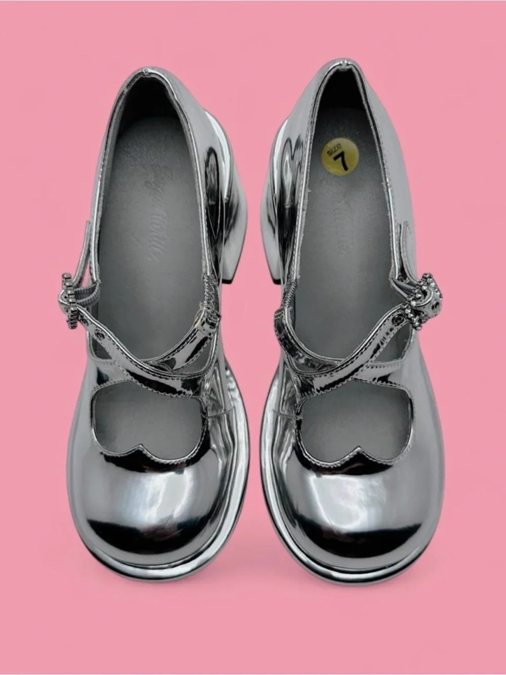 Dolls Kill Sugar Thrillz Metallic Silver Mary Janes Platforms Vegan Leather US 7